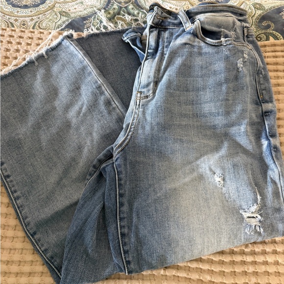 Judy Blue Light Blue Frayed Hem Wide Leg Jeans - Picture 2 of 4